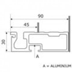 Aluminium self supporting bottom track with one groove, 90mm