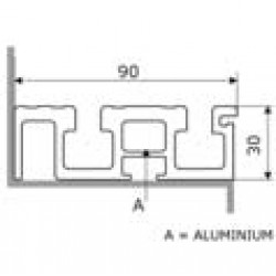 Aluminium bottom track with two grooves, 90mm